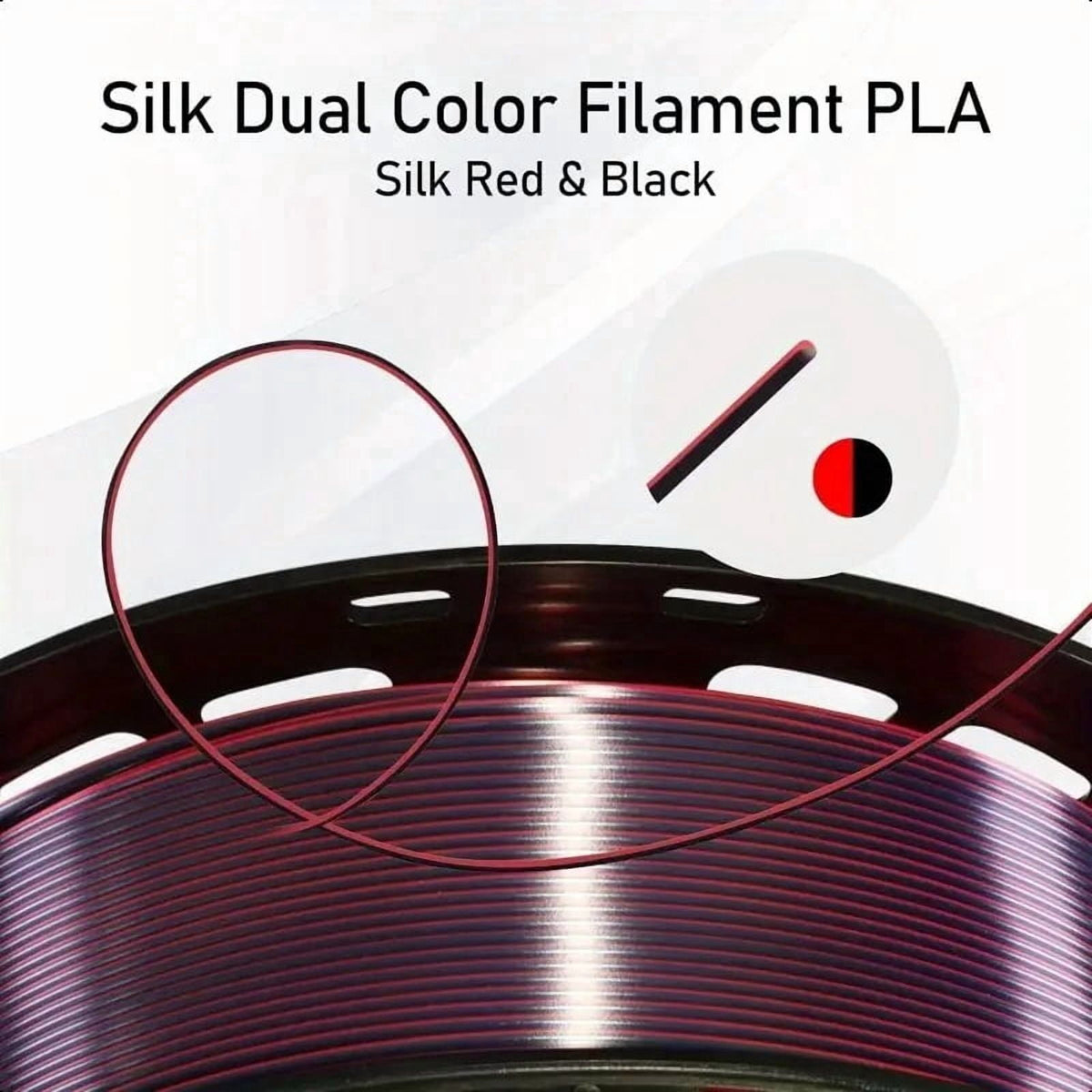 1KG/2.2lb PLA 3D Printer Filament, Dual Color Black Red PLA Filament 1.75mm, Shiny Color Change 3D Printing Filament