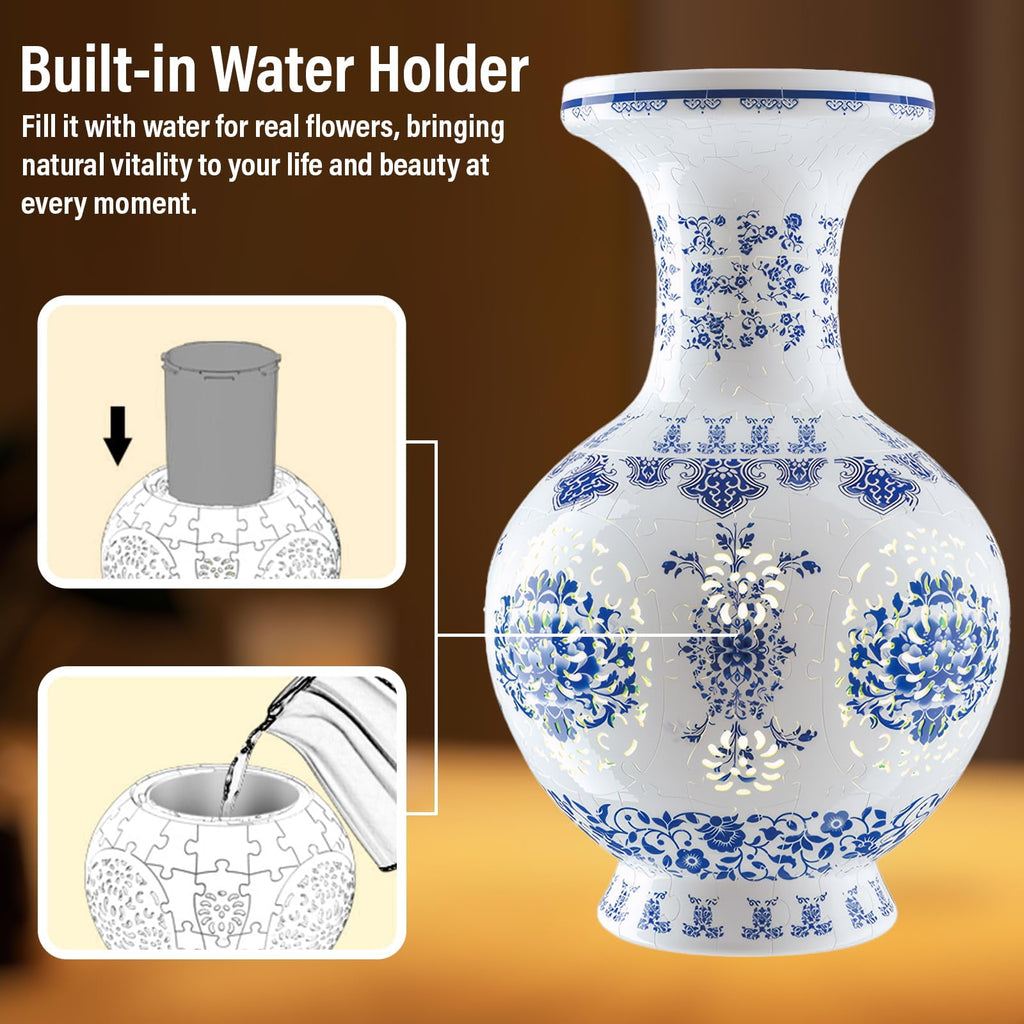 3D Vase Puzzle with Lighting ,200Pieces 3D Puzzles for Adults,Vase Puzzle for Home Decor,Christmas Birthday Gifts