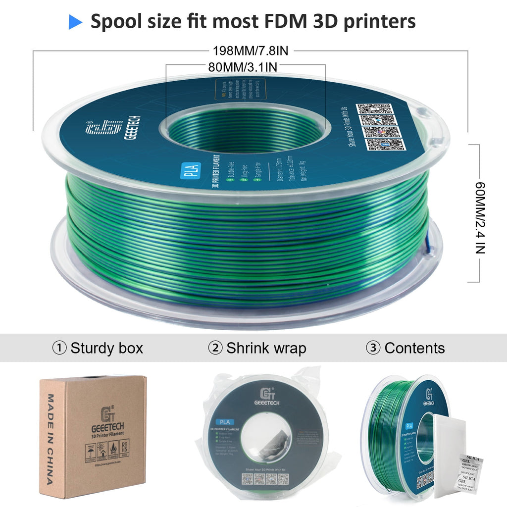 Geeetech Anti-silk type 3D Printer PLA Filament 1KG Toughness Enhanced Filament with 1.75mm Dimensional Accuracy +/-0.03mm, 1080 Feet per Roll, Vacuum Packaging Two-tone gold copper
