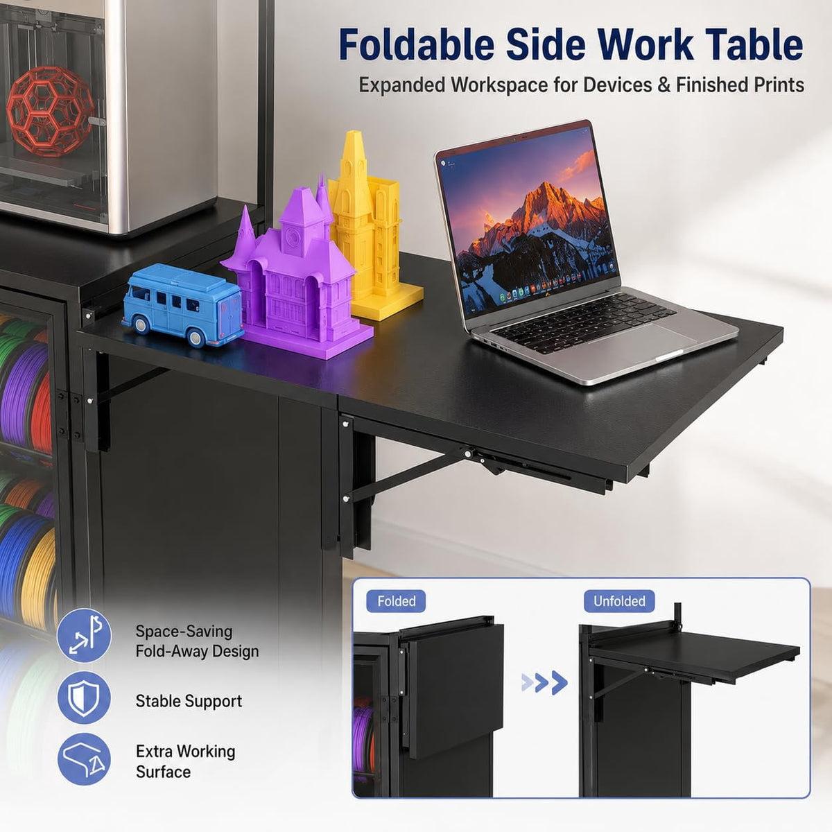 Heavy Duty 3D Printer Stand with Filament Storage Rack, Mobile 3D Printer Workbench with T-Shaped Filament Spool Holder, Lockable Wheels & Storage Shelves for Home Office Workshop (Style A)