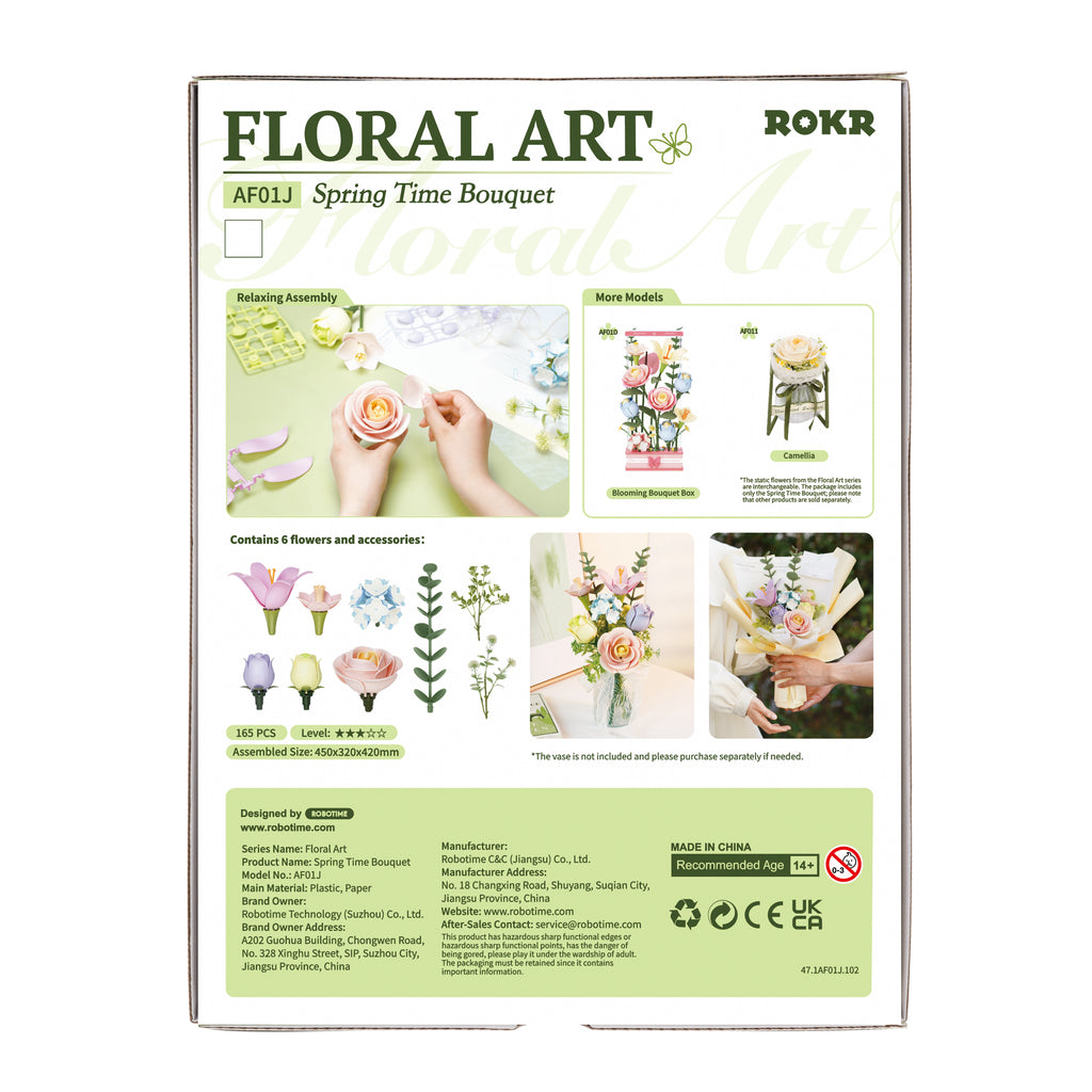 ROKR Spring Time Bouquet 3D Wooden Puzzle Kit, 165-Piece Artificial Flower Arrangement with Botanical Design, Home Decor Craft Gift