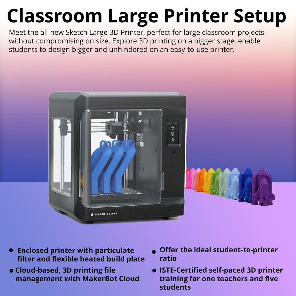 MakerBot Sketch 3D Printer with Fused Deposition Modelling Print Technology (Black, Large) Bundle with Sketch PLA 3D Printing Filament Large Spool (Mixed Colors, 5-Pack) (2 Items)