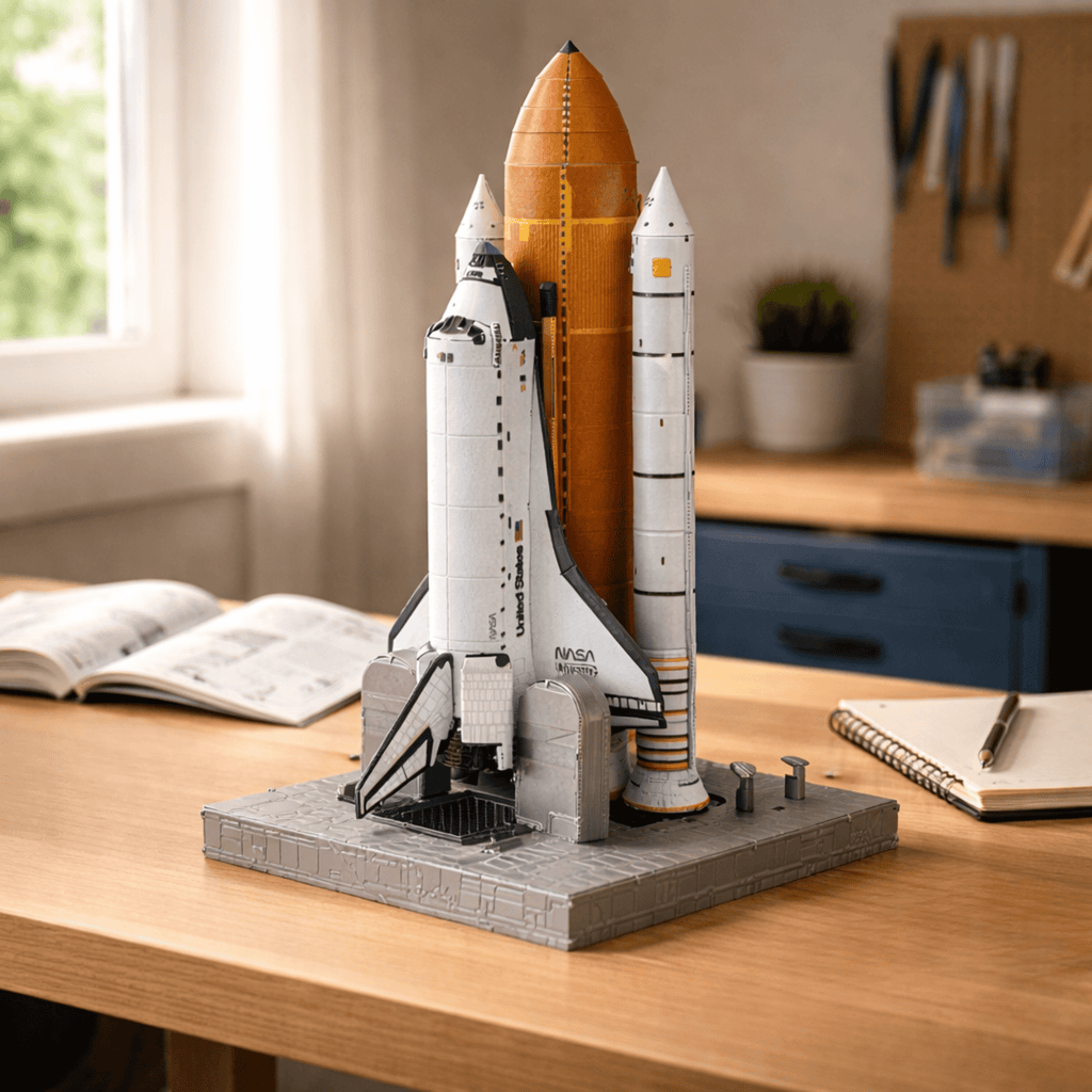 4D Build NASA Space Shuttle 3D Model Kit with LED Lights, 346-Piece Foam Puzzle, No Glue Required