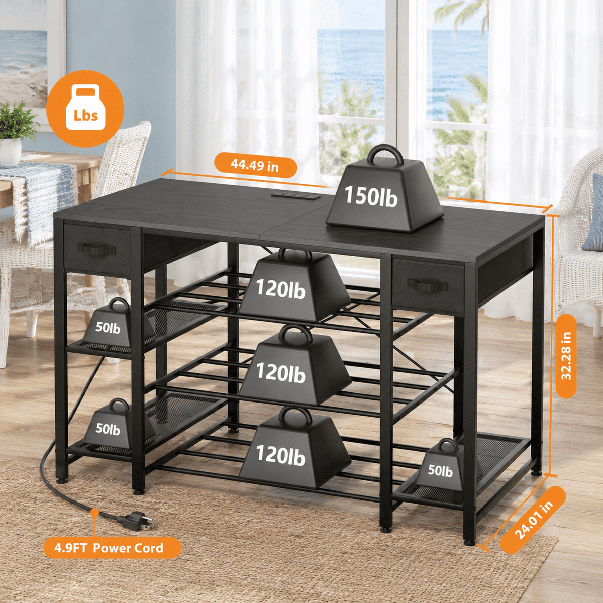 Rectangular Brown Heavy Duty Metal 3D Printer Table with Storage Drawer and Power Hub