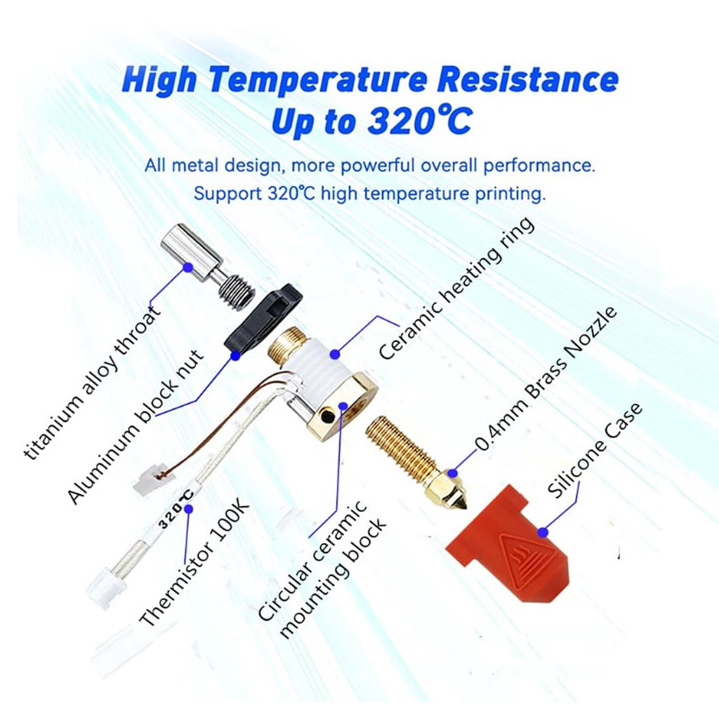 High Temperature Resistant Ceramic Heating Block Hotend Kit 320C 600mm/s 3D Printer Accessory Parts 1.75mm Flow 32mm3/s 60W Upgrade Replacement Tool 3.94 inches / 10 cm