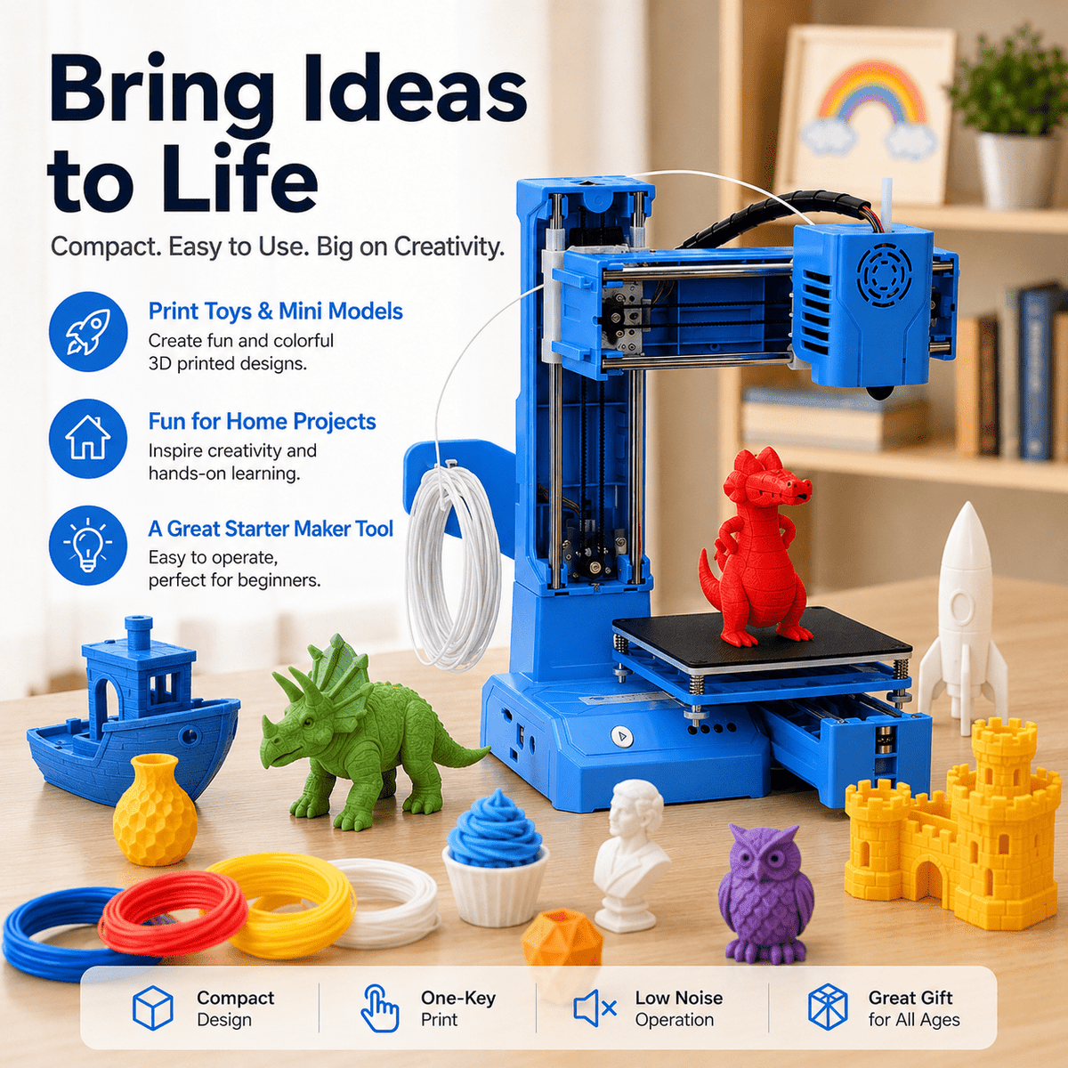 Mini 3D Printer for Kids Beginner - K9 Fully Assembled 3D Printer Toy, Automatic Leveling High-Precision, Safe Educational STEM Learning Toy