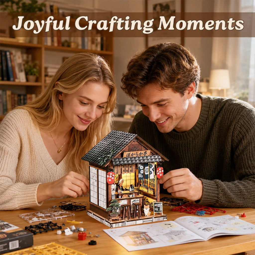 MOJINO Book Nook Kit for Adults, DIY Miniature House Kit with LED Light, 3D Wooden Puzzle Bookshelf Decor, Craft Kit, Japanese Izakaya