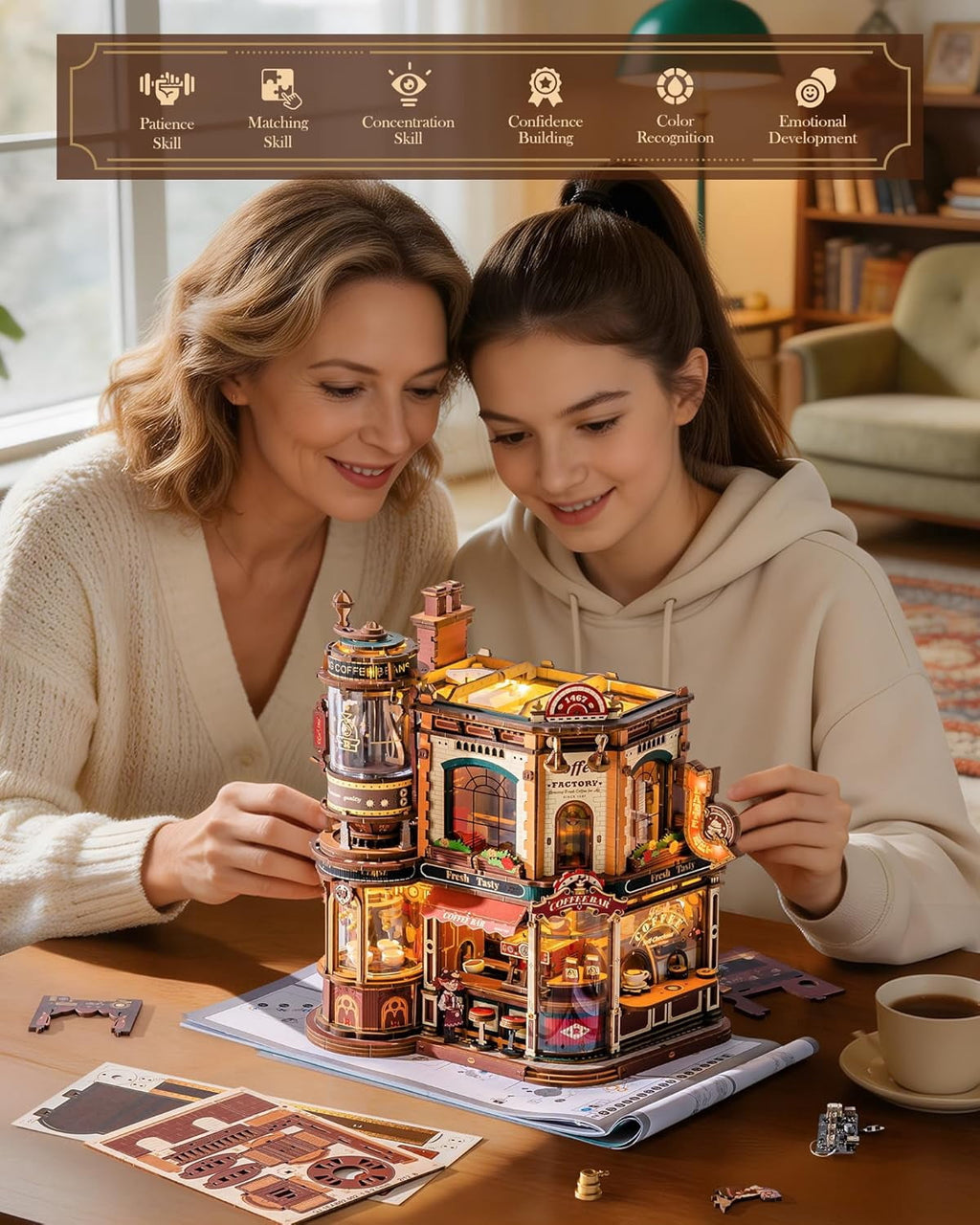 Robotime Dream Gift Factory 3D Puzzles Wooden Music Box, Diy Craft Kit for Adults & Teens 14+