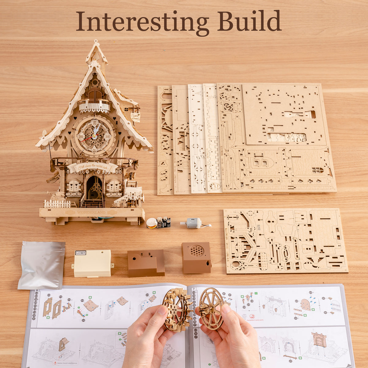 Robotime Cuckoo Clock Wood 3D Puzzles DIY Craft Kit for Adults 435 Pieces