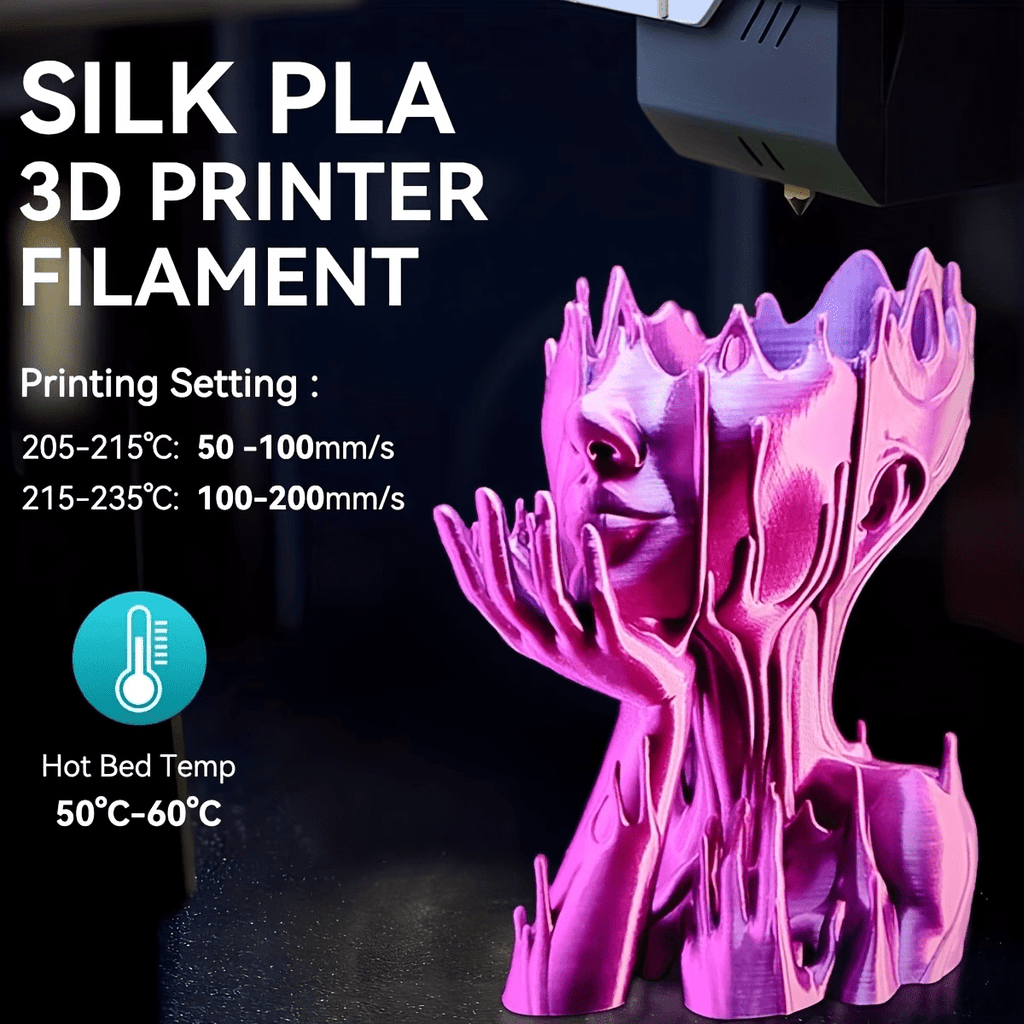 Silk PLA 3D Printer Filament 1.75mm, 13oz Spool, ±0.02mm Accuracy, Shiny Lustrous Texture, High Toughness for FDM 3D Printers, Multi‑Color Options
