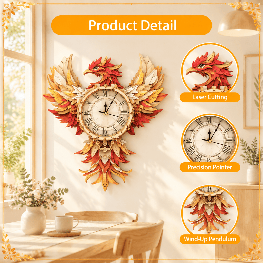 Fire Phoenix Wooden 3D Puzzle Clock DIY Model Kit for Adults