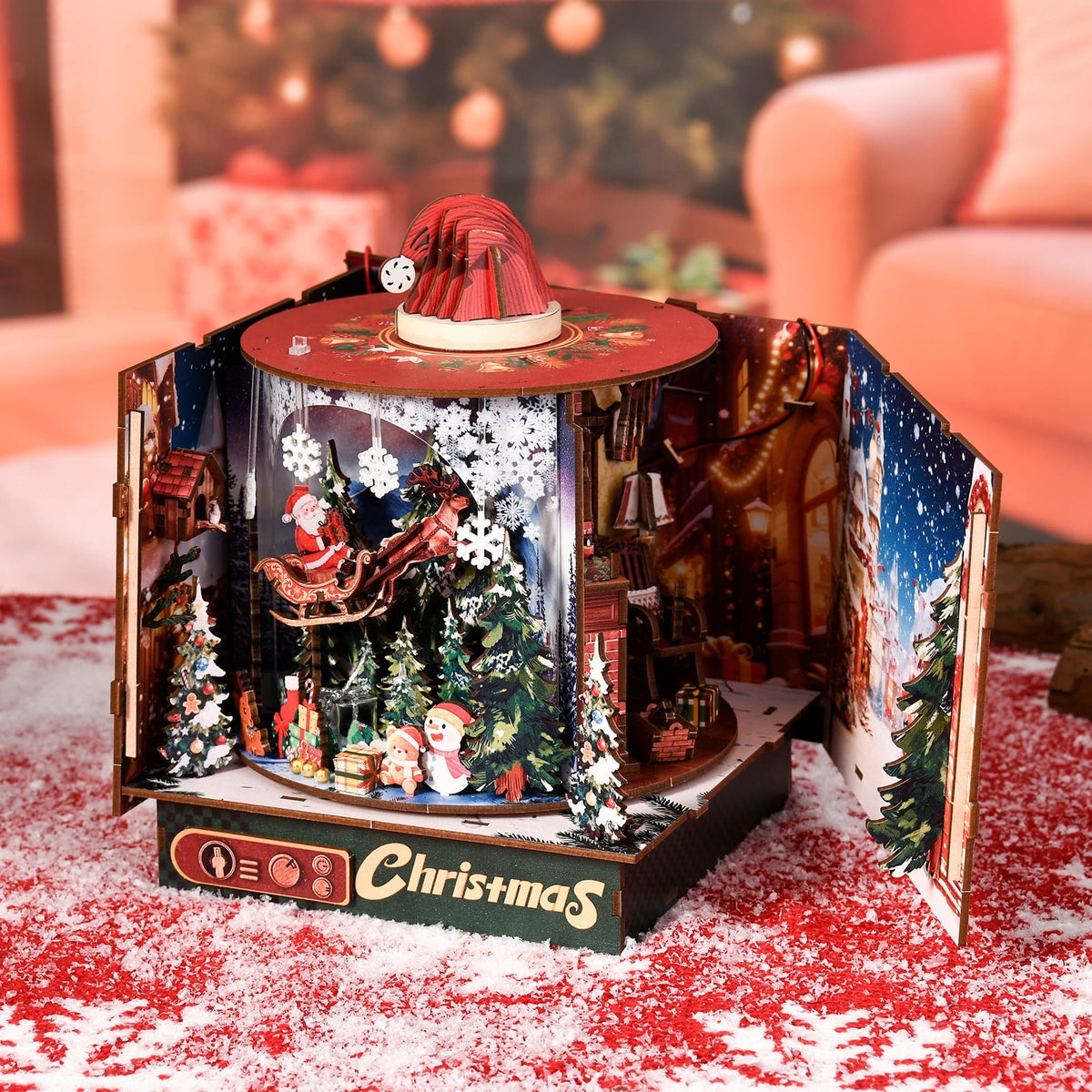 DIY Book Nook Kit with LED Light, Fantasy Wonderland Fold-Out Storybook Diorama, 3D Wooden Puzzle Bookshelf Decor Gift for Adults Teens
