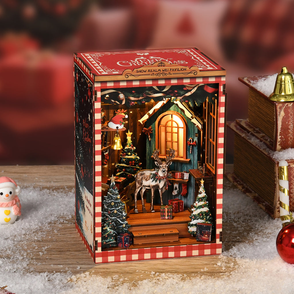Book Nook Kit, DIY Miniature House Kit for Adults Beginners, Dollhouse Mini Booknook Kits, Wood Bookends Building Model Puzzle Toy with LED Light, 3D Wooden Puzzles Crafts Gifts