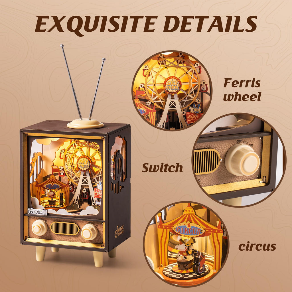 Rolife DIY Music Box,3D Wooden Puzzle Sunset Carnival Model Kits,Brain Teaser Puzzles for Boys and Girls