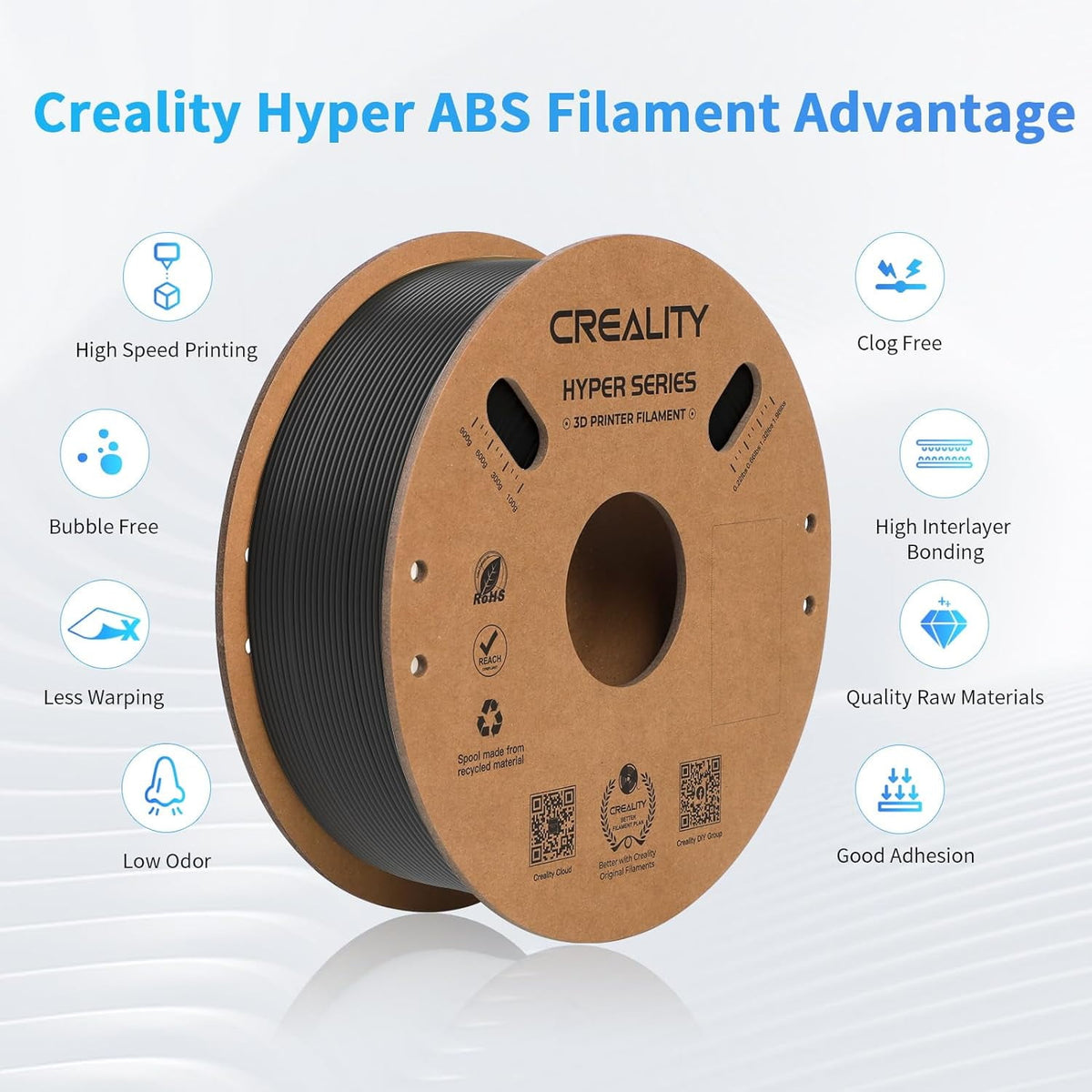 Creality Hyper ABS Filament 3D Printer Filament 1.75mm 350mm/s High-Speed Printing Dimensional Accuracy ± 0.05 mm 2.2lbs Compatible with Most 3D Printers, Grey