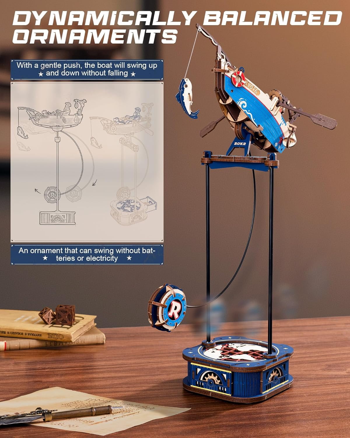 3D Wooden Puzzles for Adults,Gravity Swing Ocean Fisher Model kit, 161Piece 3D Puzzles for Adults