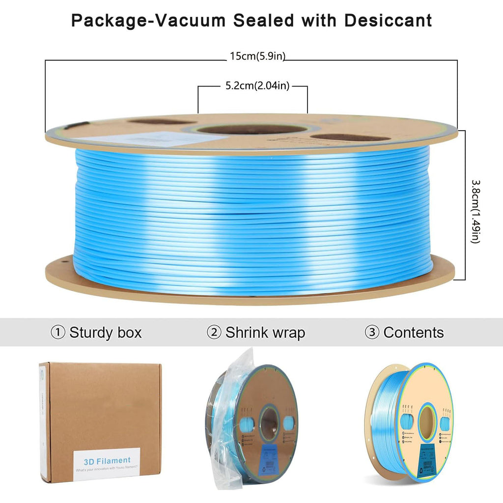 3D Printer Filament with Shiny Surface,Silk Blue PLA Filament 1.75mm, Shiny PLA Silk Filament 250g Spool 3D Printing Filament.