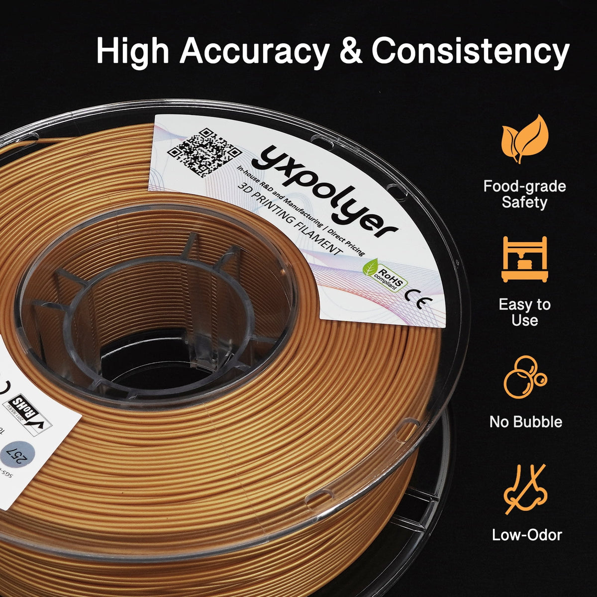 YXPOLYER PLA Filament Food Grade 1.75mm 1kg for 3D Printing, PLA+ Skin Flesh Tone 3D Printer Filament AMS-Compatible
