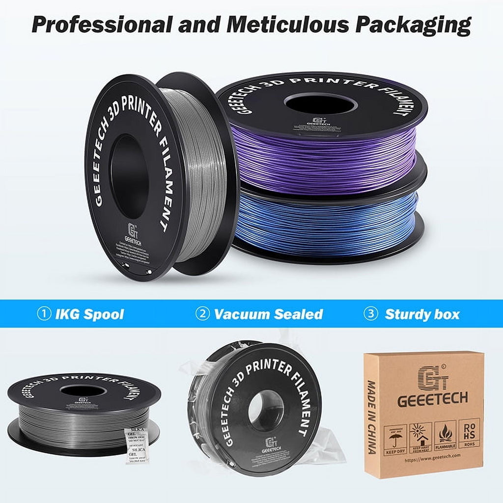 Geeetech PLA 3D Printer Filament, 1.75mm 1kg (2.2lbs) Spool, Dimensional Accuracy +/- 0.03 mm, 3D Printing Glitter Material Filament,Fit for Most FDM 3D Printers (silver)