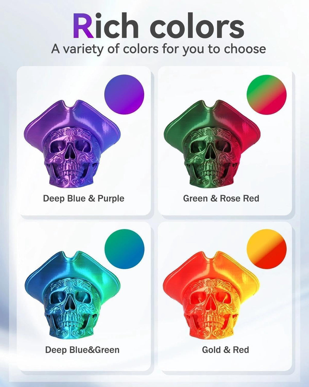 Silk PLA 3D Printer Filament Bundle, Dual Color, 4 x 250g