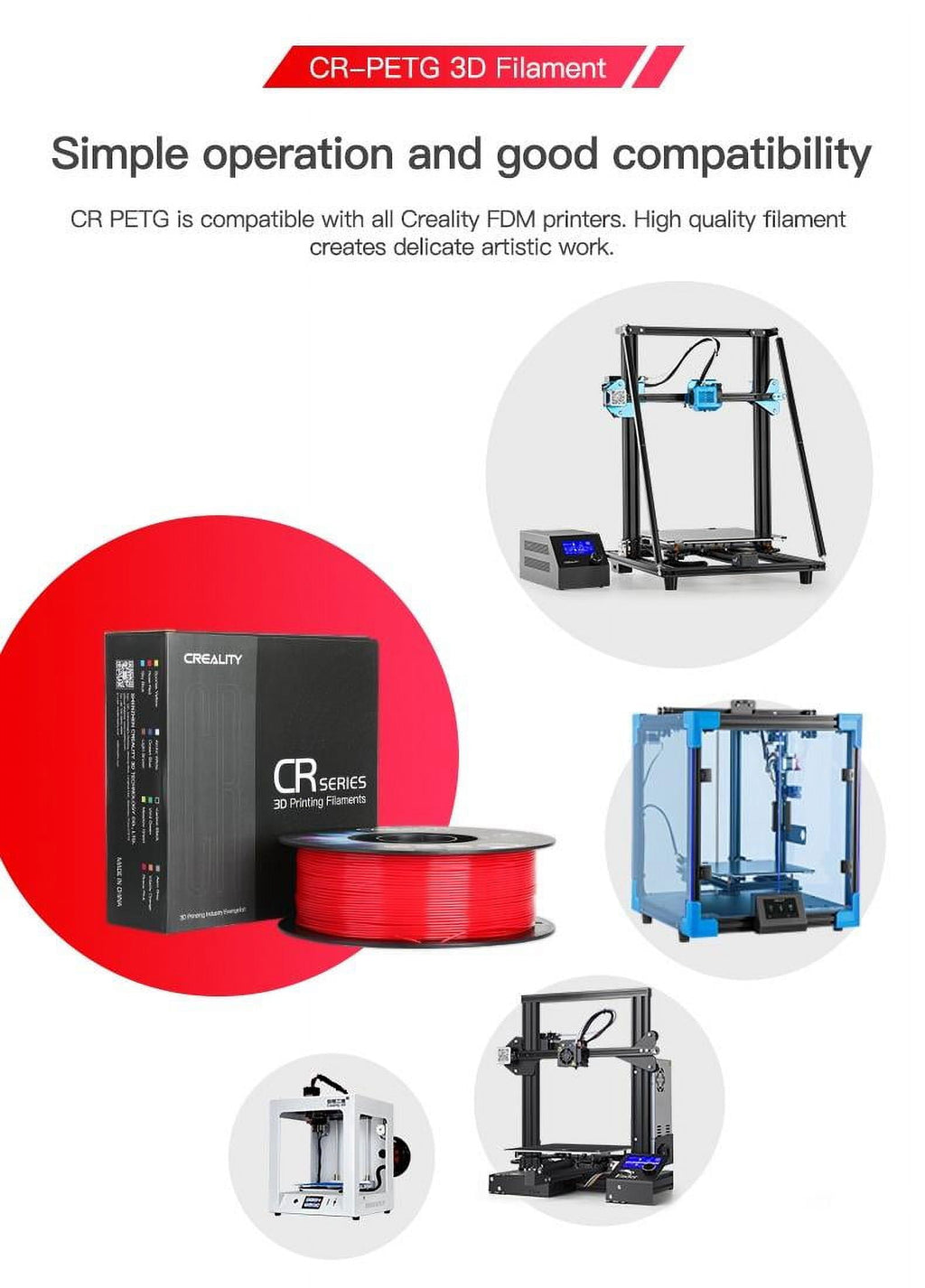 Official Creality 15-Pack PETG 3D Printer 1.75mm Filament Non-Toxic High Toughness Accuracy-Black