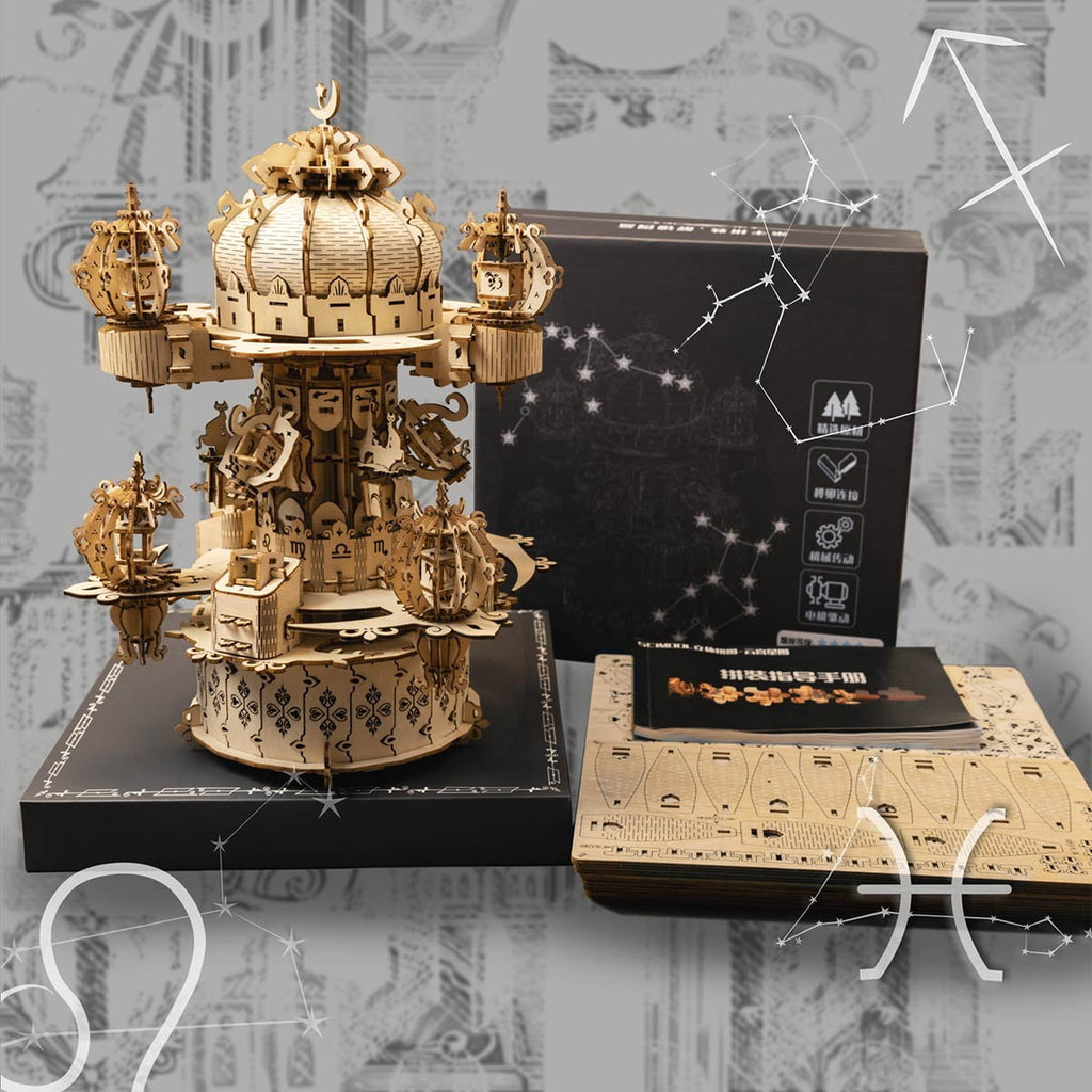 680PCS Celestial Castle Wooden Model Kit, Zodiac Star Map 3D Puzzle Assembly Set With Mechanical Display Decor For Hobbyists