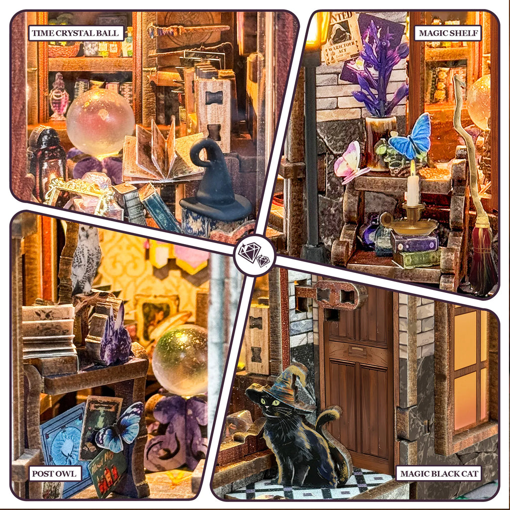 Strucwood DIY Book Nook Kit Time Magic Club: Magical Clock Tower, LED Lights, 3D Wooden Puzzle Gift for Adults（SQ-71）