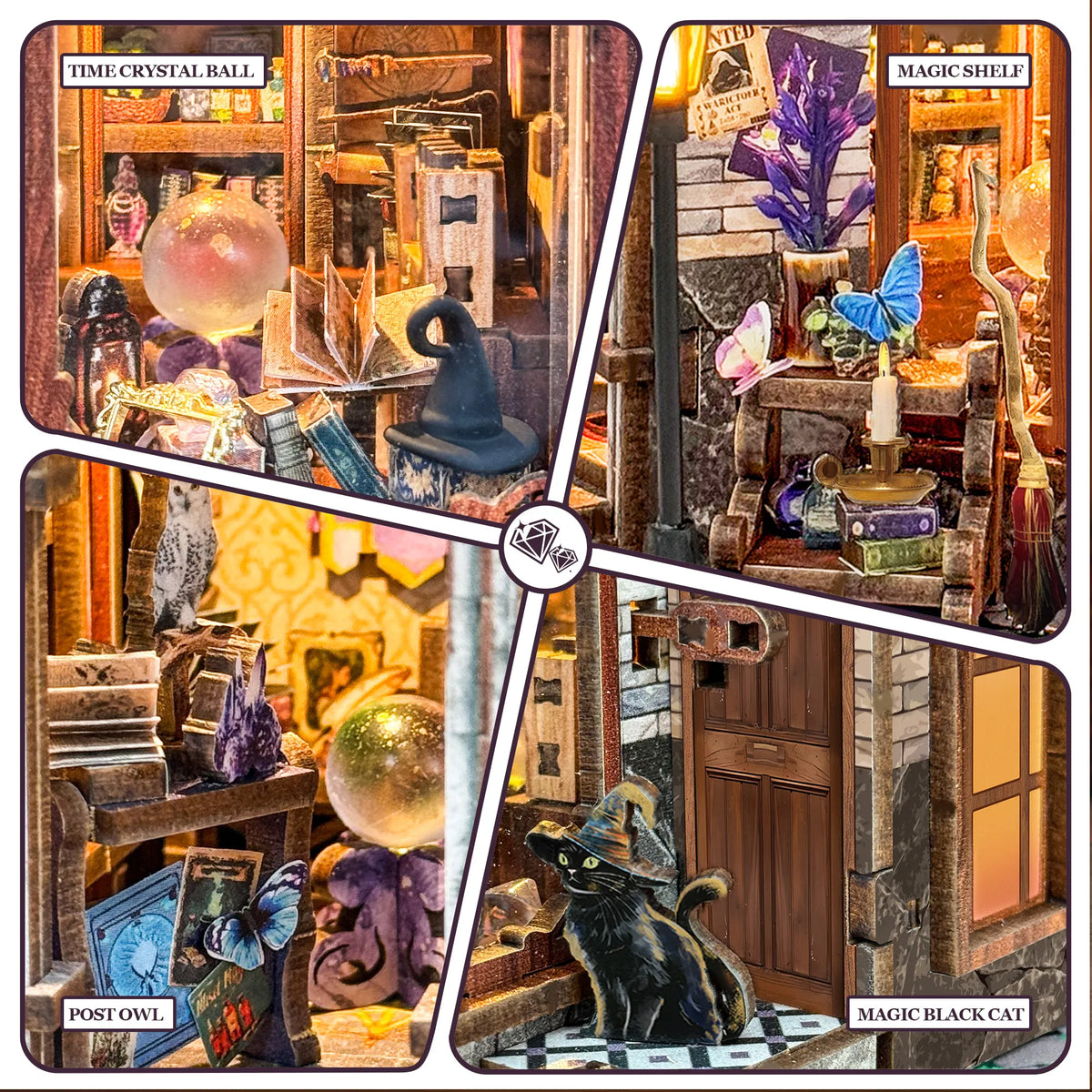 Strucwood DIY Book Nook Kit Time Magic Club: Magical Clock Tower, LED Lights, 3D Wooden Puzzle Gift for Adults（SQ-71）
