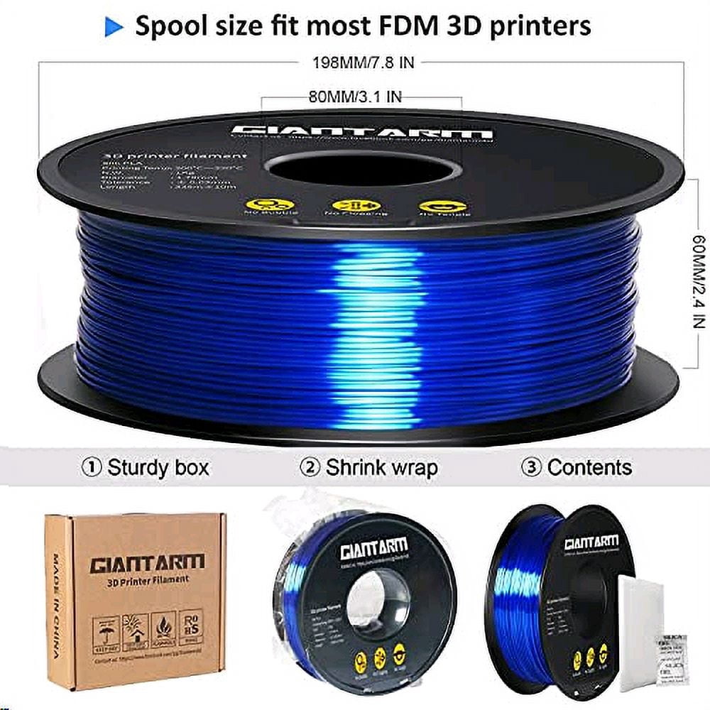 Geeetech 3D Printer PLA Filament Silk Sky Blue Toughness Enhanced Filament with 1.75mm Dimensional Accuracy +/-0.03mm, 1080 Feet per Roll, Vacuum Packaging for Most 3D FDM Printer