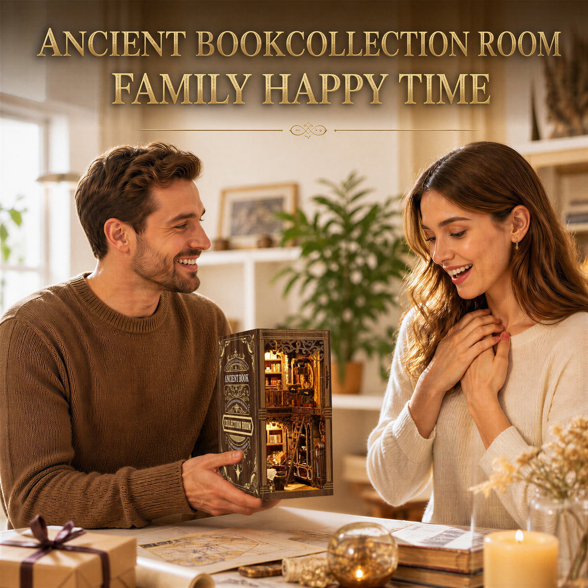 MOJINO DIY Book Nook Kit, 3D Vintage Library Miniature House Wooden Puzzle with LED Light, Tiny Home Doll house Craft Kit for Teens & Adults