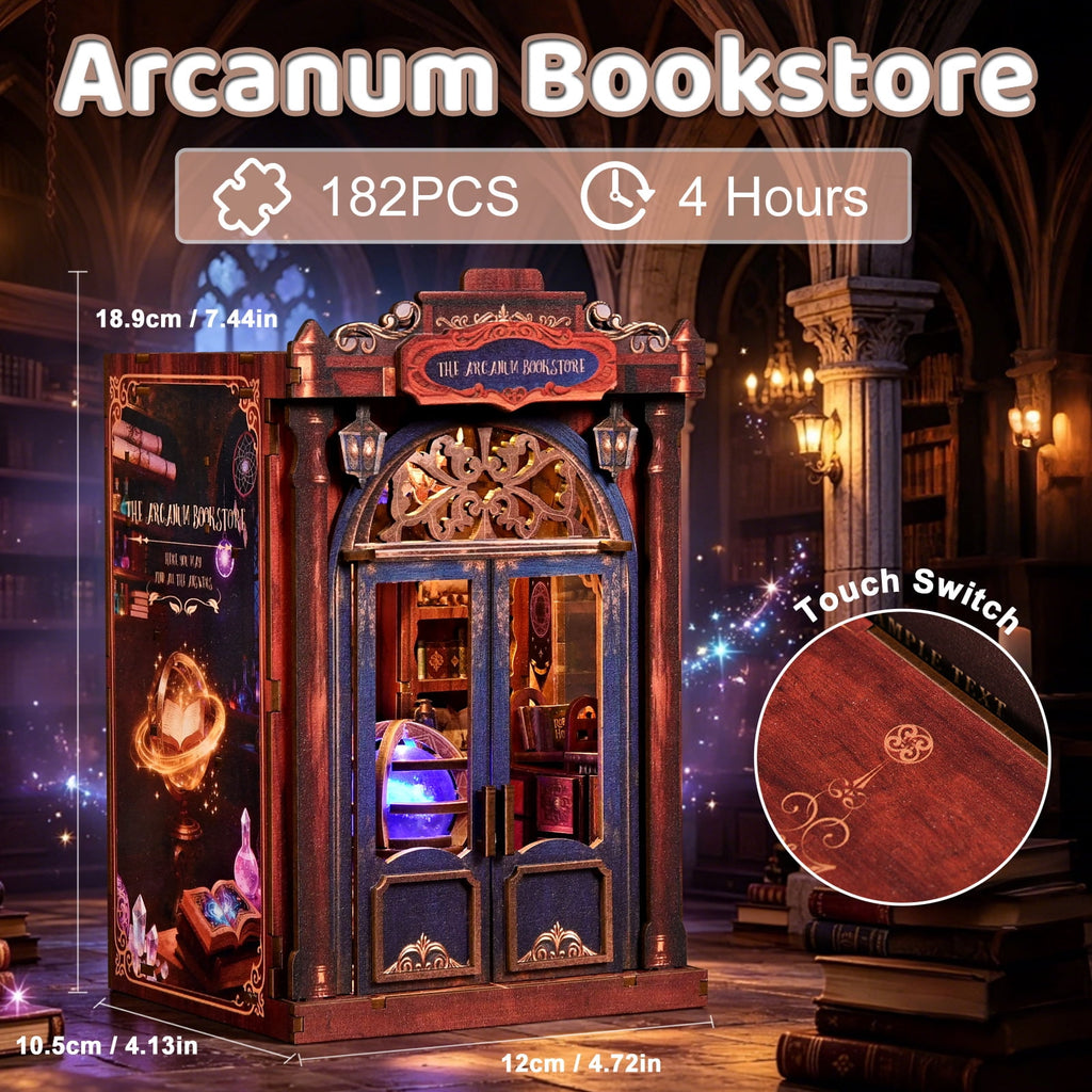 DIY Book Nook Kit with LED Light, Fantasy Wonderland Fold-Out Storybook Diorama, 3D Wooden Puzzle Bookshelf Decor Gift for Adults Teens