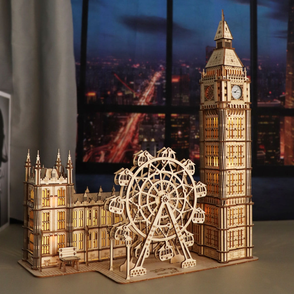 Music Park 3D Wooden Puzzle Big Ben & London Eye Model Kit for Adults Christmas Birthday Gift for Men Women Age 14+