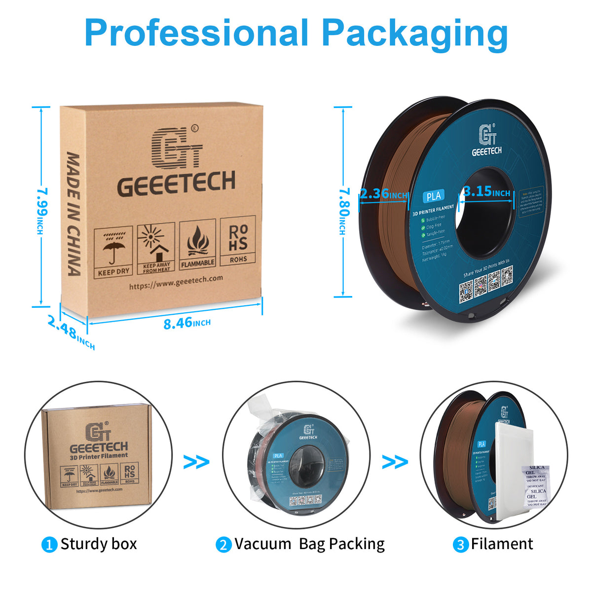 GEEETECH Matte PLA Filament Brown, 1.75mm Frosted 3D Printer Filament, Dimensional Accuracy +/- 0.02 mm, 1kg Spool (2.2lbs) 3D Printing Filament for FDM 3D Printers