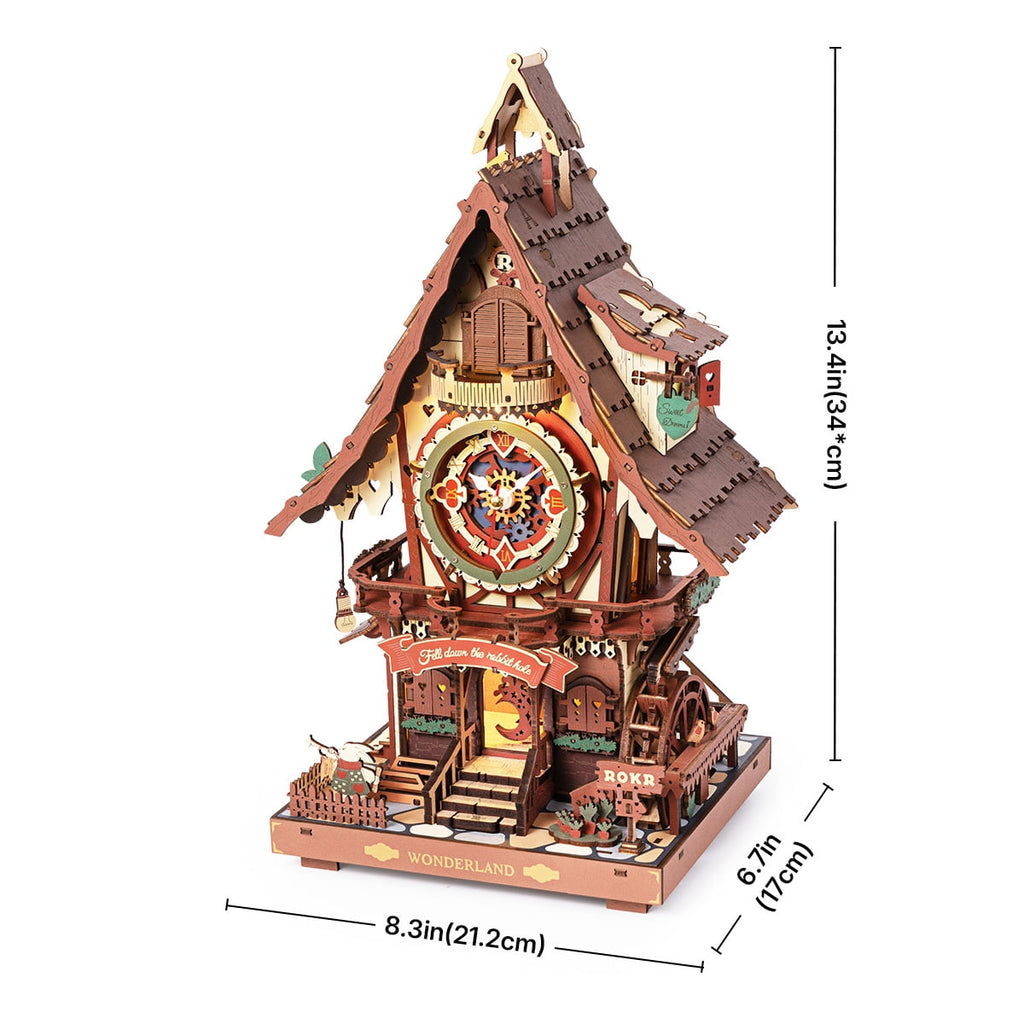 ROKR Cuckoo Clock 3D Wooden Puzzle Kit, Mechanical Clock Model with Moving Pendulum and LED Light, Colorful DIY Craft Decor Xmas Gift Toy for Adults