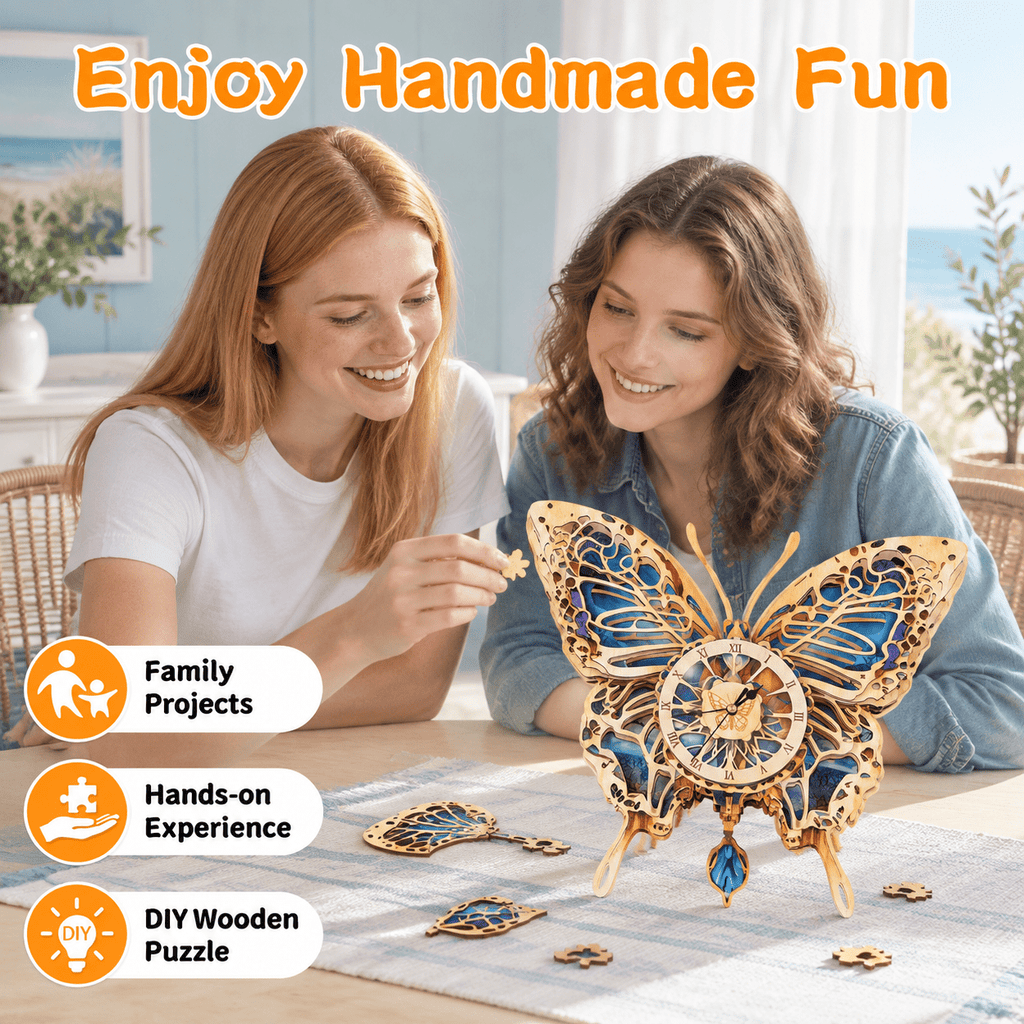 Fire Phoenix Wooden 3D Puzzle Clock DIY Model Kit for Adults