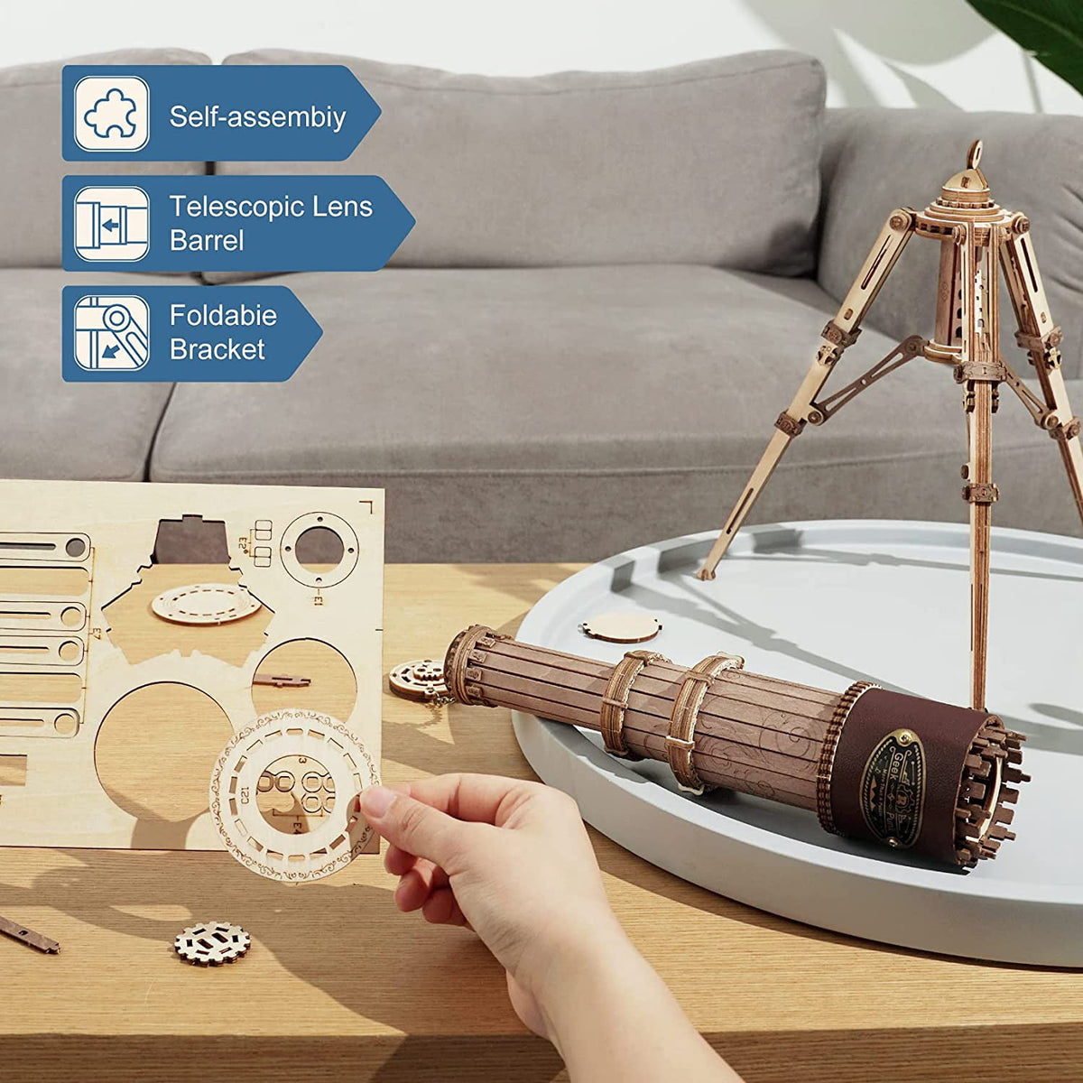 ROKR 3D Wooden Puzzles DIY Monocular Telescope Model Kit Birthday Gift for Adults and Teens