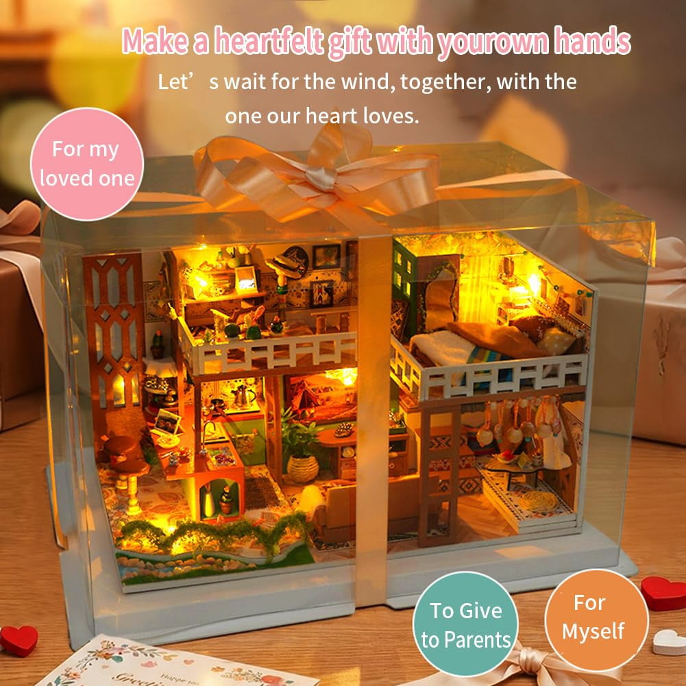 DIY Miniature House Kit, Mini Dollhouse Architectural Model, 3D Puzzles for Adults and Teens, Gifts for Friend and Parents