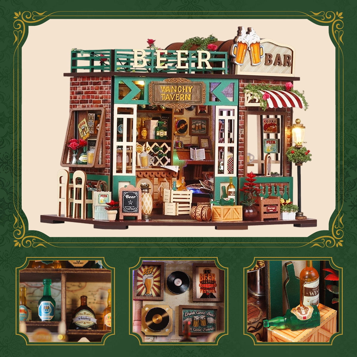 WLBES 3D Wooden Puzzle Book Nook Kit for Adults, DIY Miniature Tavern House Model Kit, Cute Book Nooks for Bookshelf, Home Decor Craft Hobby