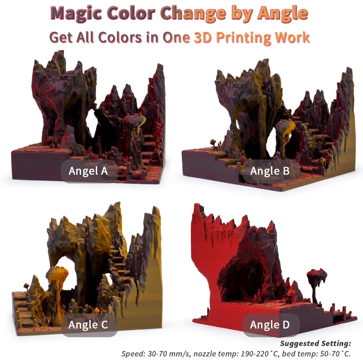Ziro 3D Tri-Color Matte PLA 1.75mm 1kg, Volcano
