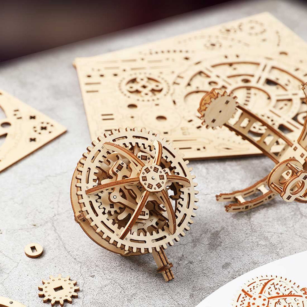 Tourbillon Timer 3D Wooden Puzzle, 218PCS Tourbillon Wooden Model Kit with Mechanical Transmission, Steampunk Puzzle Rotating Movement Assembly Set