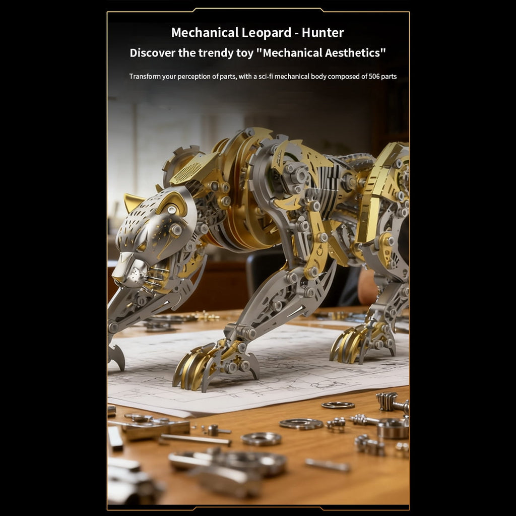 3D Metal Puzzle Leopard Hunter 304 High 506 PCS, Steampunk Mechanical Model Kit With DIY Assembly, Home Display Desk Decor For Adult Collectors And Creative Gifts