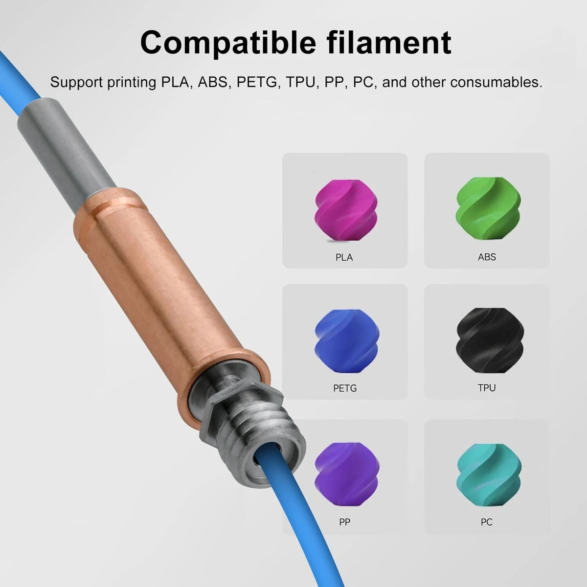 Premium Bimetal Heatbreak High Temperature Resistant Throat Tube Replacement Part for 3D Printer Hotend Upgrade, Ti Alloy and CuCrZr Construction, M6 Thread, 0.07 inches / 1.75 mm Diameter