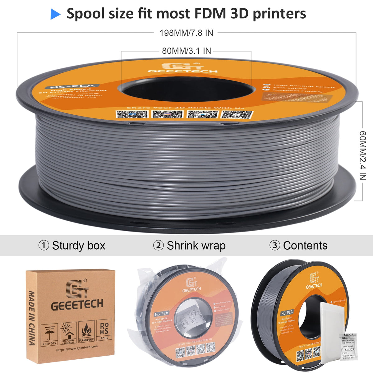 Geeetech 1.75mm PLA 3D Printer Filament, 1kg Spool (2.2lbs), Dimensional Accuracy +/- 0.03mm,yellow