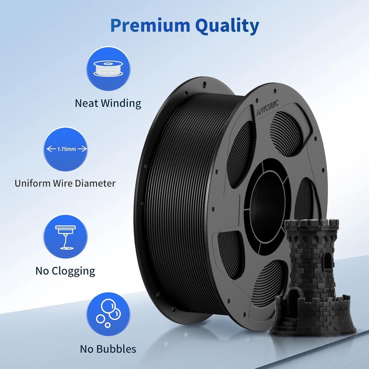 PLA Filament 1.75mm Bundle, 3D Printing PLA Filament 1.75mm Dimensional Accuracy +/- 0.02mm, 1KG Spool (2.2 lbs), 2KG Texture Gray+Black