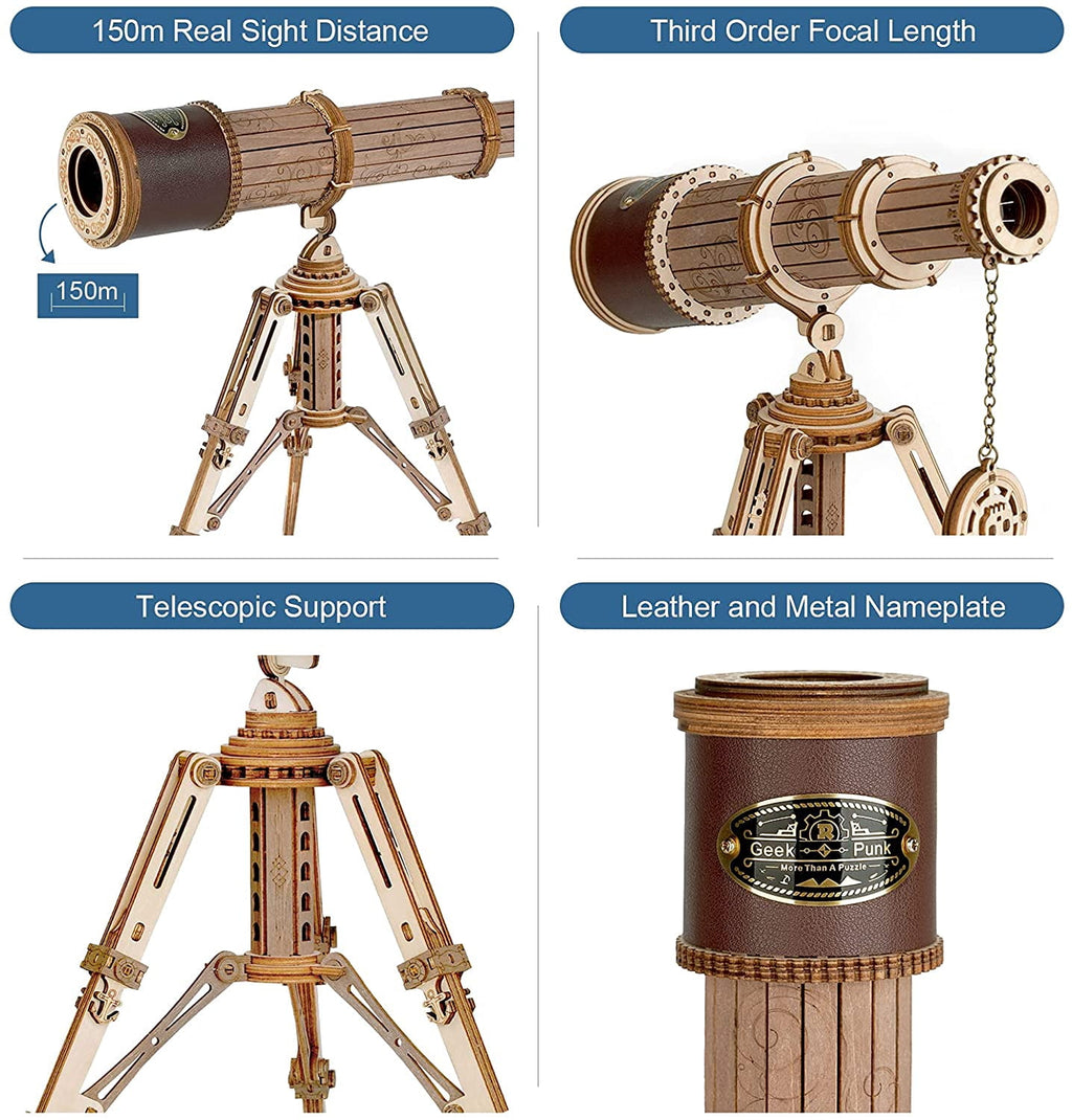 ROKR 3D Wooden Puzzles DIY Monocular Telescope Model Kit Birthday Gift for Adults and Teens