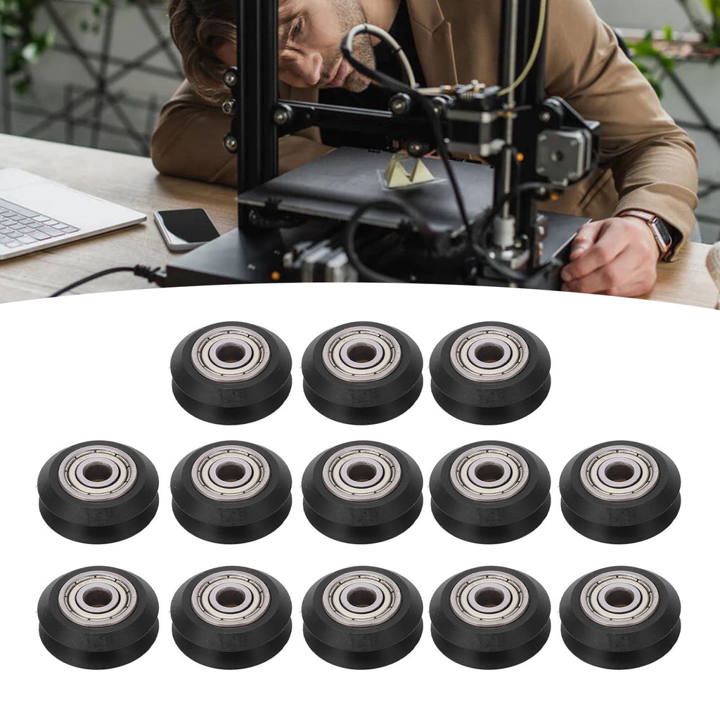 13Pcs Premium 3D Printer Wheel Set POM V Shape Wear Resistance Bearing 625ZZ Black Carbon Steel Pulley Accessories For Exact Printing 0.96 inches / 24.4 mm OD