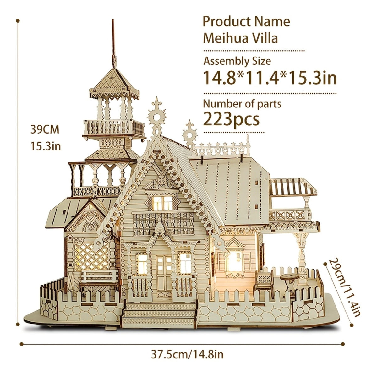 1 Pc 3D Puzzles for Adults, Wooden Puzzles,14.8x11.4x15.3 inch,Beige DIY Miniature Villa Model,for Desk Display, Home Decoration, Birthday Holiday Gifts