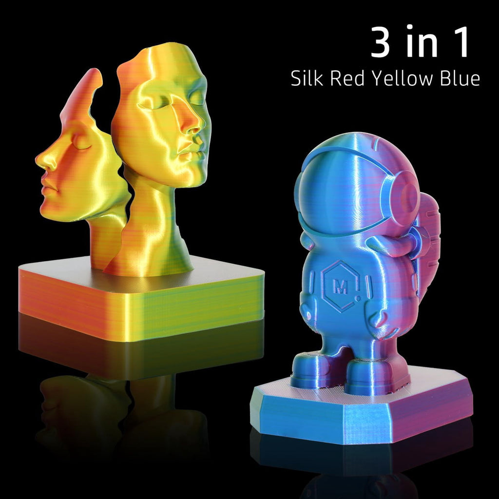 3D Tri-Colors PLA Printer Filament 1.75mm, Silk PLA Red Yellow Blue, 3D Printing Filament +/-0.02mm, Most 3D Printer and 3D Pen Compatible, 1kg(2.2lbs)/Spool
