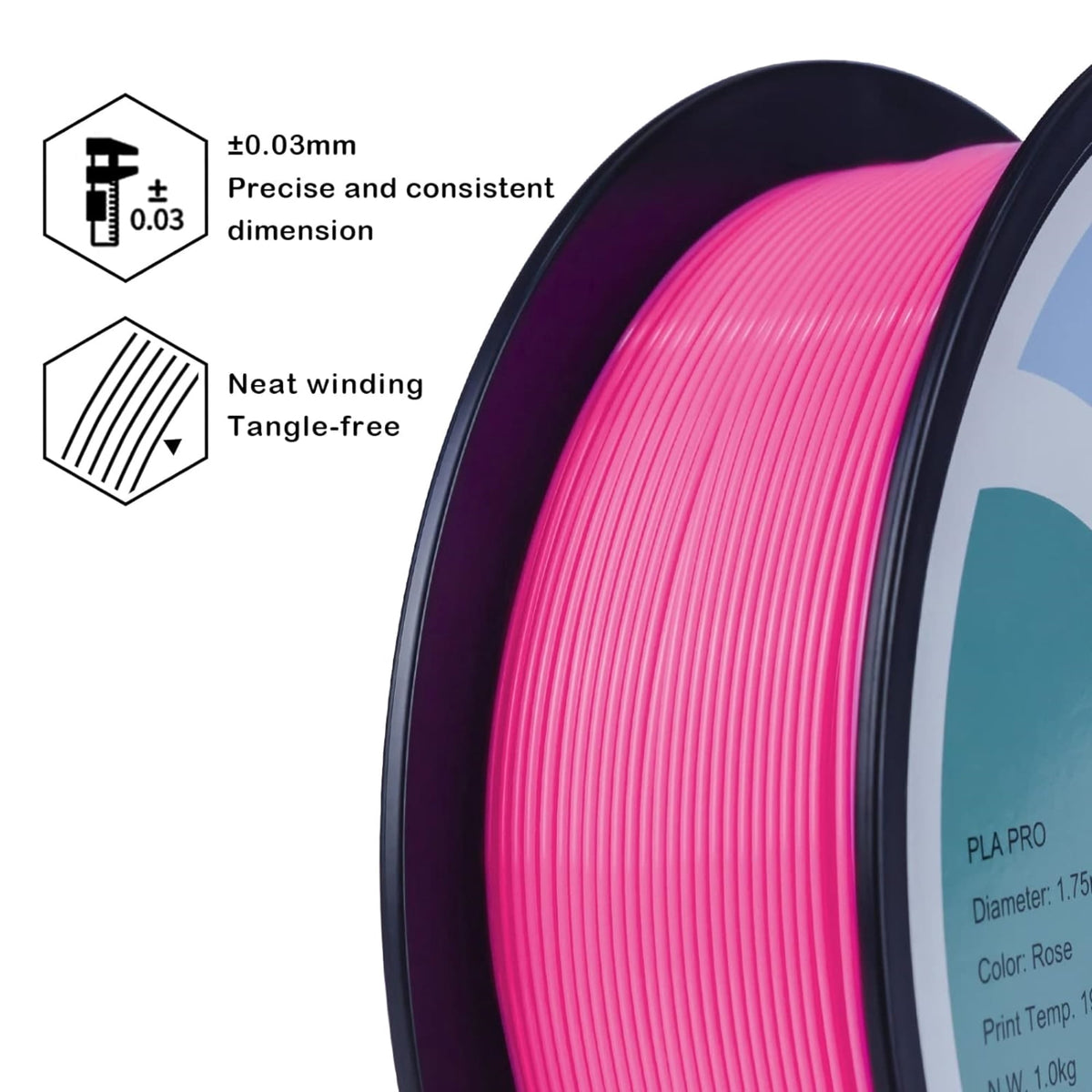 Ziro 3D PLA PRO Filament, 1.75mm 1kg, Metallic Silver