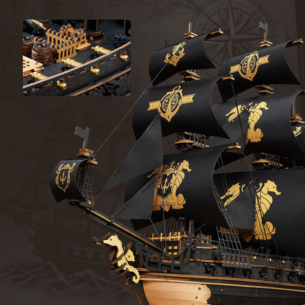 ROKR Seahorse Barque 3D Wooden Puzzle, 1:100 Scale Ship Model Diy Building Toy for Adults Gift